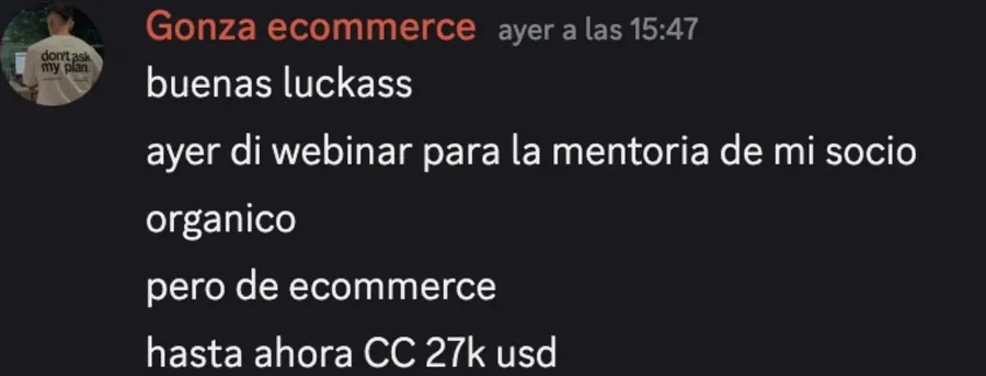 Gonza ecommerce: dio un webinar orgánico y lleva 27k USD de cash collected