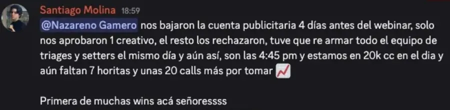 Santiago Molina: le bajaron la cuenta publicitaria 4 días antes y aun así van 20k de cash collected en el día